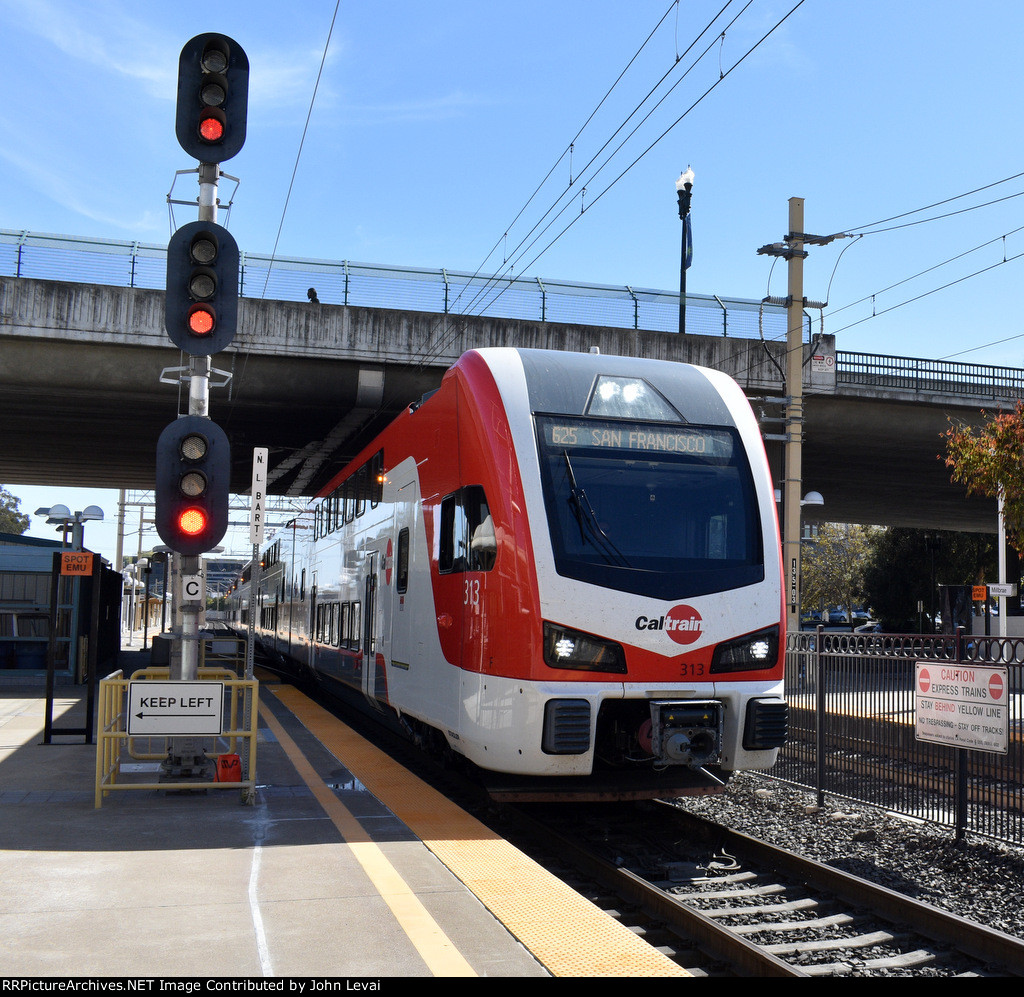 San Francisco Bound Caltrain approaching the depot-I took this train as far as Bayshore